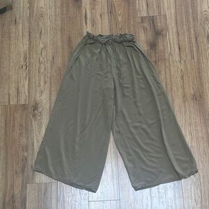 Olive Wide Leg Drawstring Palazzo Pants